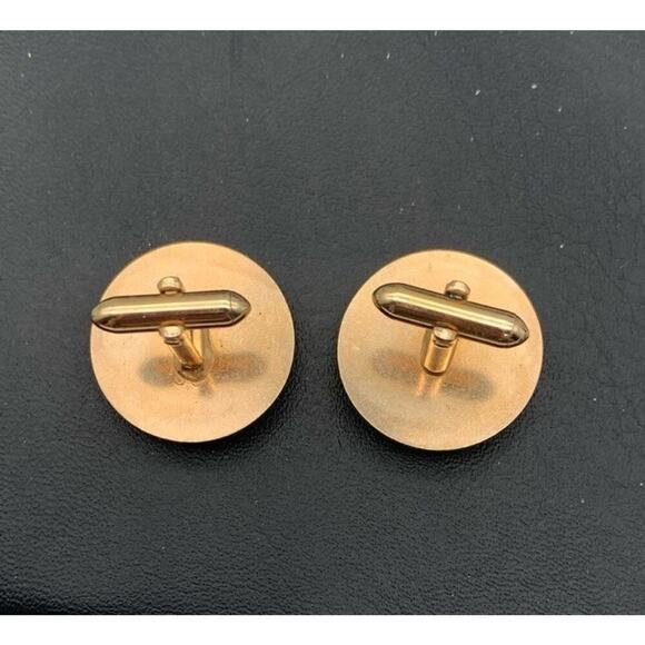 Vintage Swank Valor Cuff-Link Set Man On Lion Black Gold Tone Cufflinks Signed - Picture 4 of 5